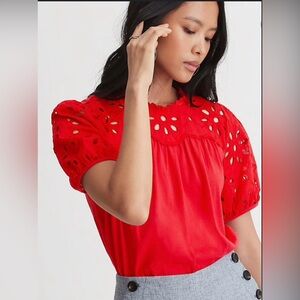 Ann Taylor Red Eyelet Blouse